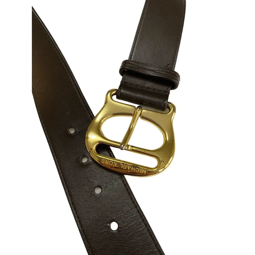 Michael Kors Genuine Leather Brown Belt Gold Logo Buckle Size S